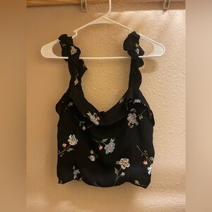 Line & Dot Black Floral Ruffle Strap Tank Top